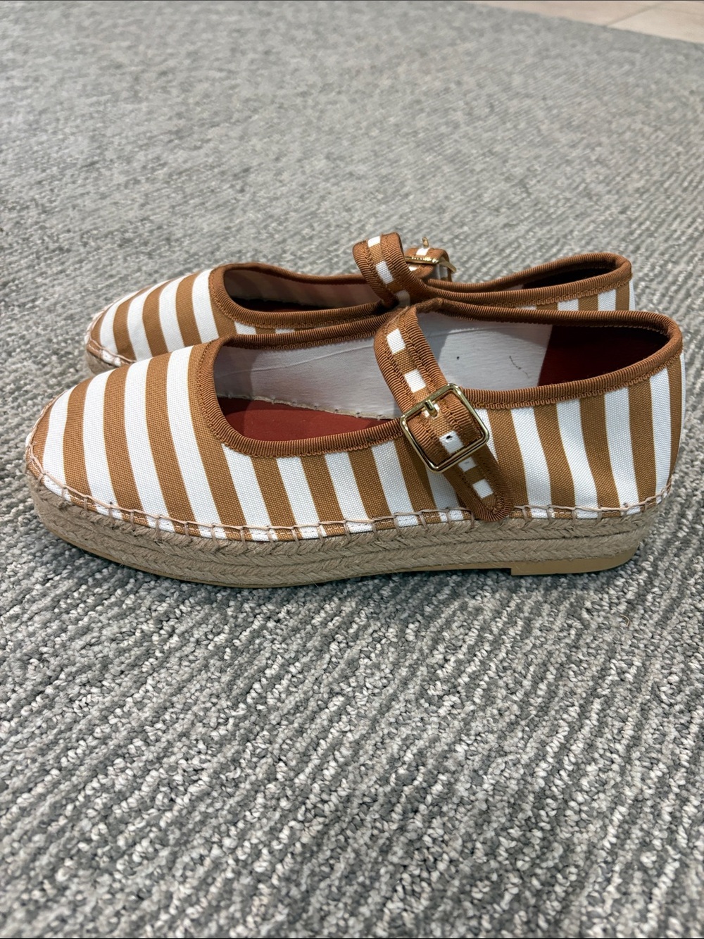 NWOT Striped Mary Jane Espadrille - Tan & White - Picture 4 of 4